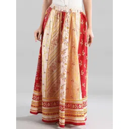 AURELIA Women Red & Beige Printed Flared Maxi Skirt-picture-10