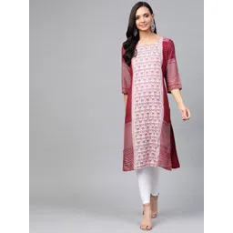 AURELIA Women Red & Off-White Ethnic Patterned Straight Kurta image 1