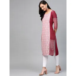 AURELIA Women Red & Off-White Ethnic Patterned Straight Kurta image 4