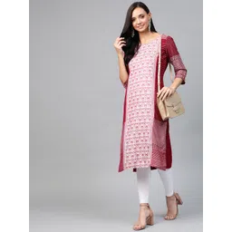 AURELIA Women Red & Off-White Ethnic Patterned Straight Kurta image 2