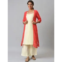 AURELIA Women Red Ethnic Motifs Layered Thread Work Kurta with Palazzos & Jacket-picture-28
