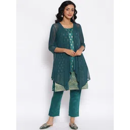 AURELIA Women Red Ethnic Motifs Printed Layered Kurta with Trousers Comes With A Shrug-picture-37