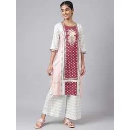 AURELIA Women Red Ethnic Motifs Printed Thread Work Kurta with Palazzos-picture-35