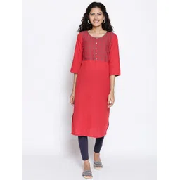 AURELIA Women Red Ethnic Motifs Yoke Design Kurta-picture-33