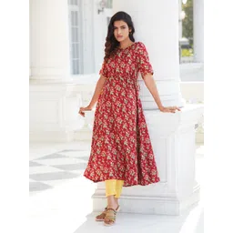 AURELIA Women Red Floral Printed Keyhole Neck Floral Anarkali Kurta-picture-36