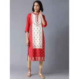 AURELIA Women Red Geometric Printed Thread Work Kurta-picture-29