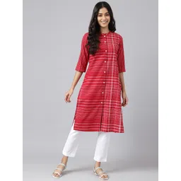 AURELIA Women Red Mandarin Collar Striped Kurta-picture-14