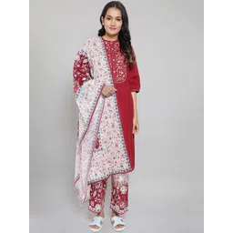 AURELIA Women Red Pure Cotton Kurta with Palazzos & With Dupatta-picture-42