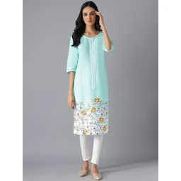 AURELIA Women Sea Green & Yellow Ethnic Motifs Printed Kurta-picture-16