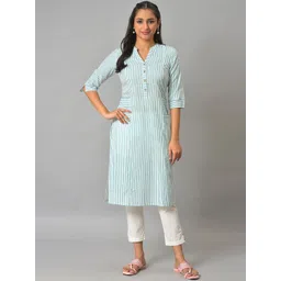 AURELIA Women Striped Cotton Mandarin Collar Kurta-picture-17