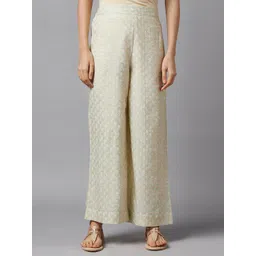 AURELIA Women White & Blue Ethnic Motifs Printed Knitted Ethnic Palazzos-picture-20