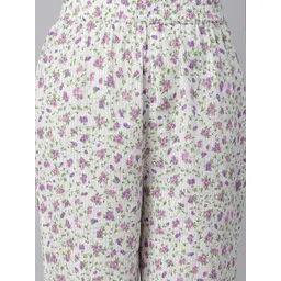 Aurelia Women White Floral Print Cotton Blend Kurta Set with Palazzos image 3