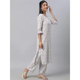 Aurelia Women White Floral Print Cotton Blend Kurta Set with Palazzos image 4