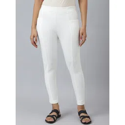 AURELIA Women White Solid Ankle Length Leggings-picture-44
