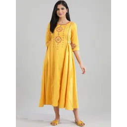 AURELIA Women Yellow Embroidered A-Line Dress-picture-41