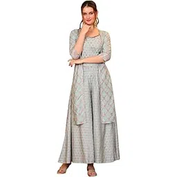 aurelia Women’s Ethnic Motifs Embellished Straight Jacquard Blue Crop Top, Jacket and Palazzo Set-picture-48
