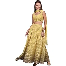 aurelia Women's Green Floral Printed Lace Pure Cotton Straight Top, Skirt and Stole Set-picture-12