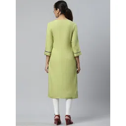 AURELIA Women's Green Geometric Embroidered Thread Work Floral Handloom LIVA Kurta image 4