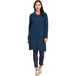 aurelia Women’s Self Design Straight Blue Winter Long Sweater-picture-24