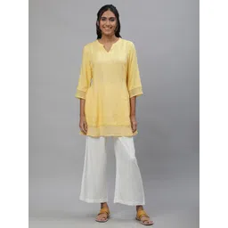 AURELIA Woven Design Mandarin Collar Panelled A-Line Kurti-picture-38