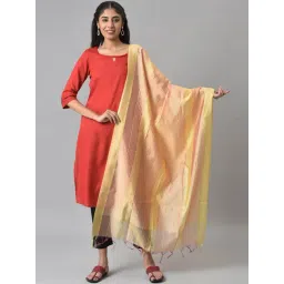 Aurelia Yellow & Peach Striped Dupatta-picture-48