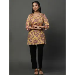 Aurelia Yellow Cotton Floral Print Straight Kurti-picture-31