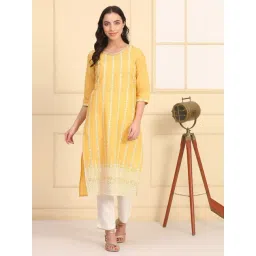 Aurelia Yellow Cotton Regular Fit Embroidered Kurta-picture-23