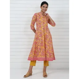 Aurelia Yellow Cotton Regular Fit Floral Print Kurta-picture-43