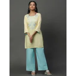 Aurelia Yellow Embroidered Straight Kurti-picture-45