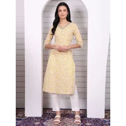 Aurelia Yellow Regular Fit Floral Print Kurta-picture-37