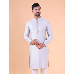 AURIK Men Geometric Woven Design Thread Work Straight Silk Kurta-picture-41