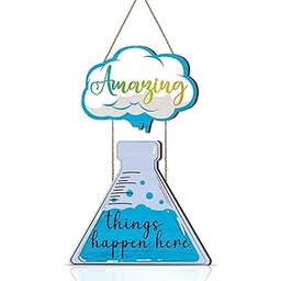 Aurlan Classroom Door Decor,Amazing Things Happen Here Sign,Science Classroom Decor,Science Door Sign,Chemistry Decoration Laboratory,Blue Measuring Cup Wall Sign with Inspiring Quotes,School Plaque-picture-49