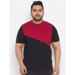 AUSTIVO Men Black & Red Plus Size Colourblocked Round Neck  T-shirt-picture-24