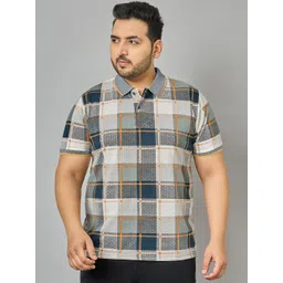 AUSTIVO Men Plus Size Checked Polo Collar Cotton T-Shirt-picture-20