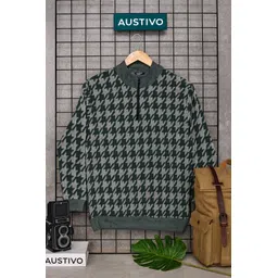 austivo Men Printed Round Neck Green Sweater-picture-23