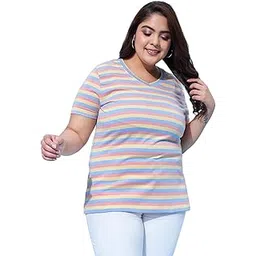 austivo Women's Pure Cotton Multi Striper Plus Size Top-picture-34