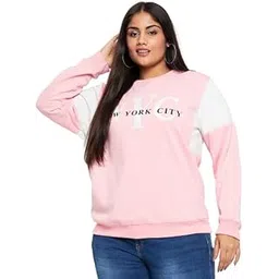 Women's Pink Fleece Printed Plus Size High Neck Regular Fit Sweatshirt(6270A_3XL)-image-33
