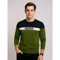 AUTNA Men Colourblocked Round Neck Cotton Sweatshirt-picture-11