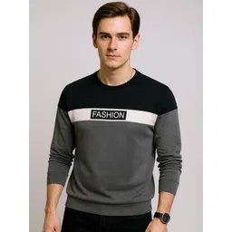 AUTNA Men Colourblocked Round Neck Sweatshirt-picture-28