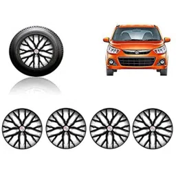 Auto Pearl 4 Pcs 13 inch ABS Black &a; Silver Press Type Fitting Car Wheel Cover Set for Maruti Alto K10 New-picture-19