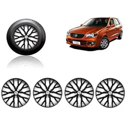 Auto Pearl 4 Pcs 13 inch ABS Black &a; Silver Press Type Fitting Car Wheel Cover Set for Maruti Alto K10 Old-picture-28