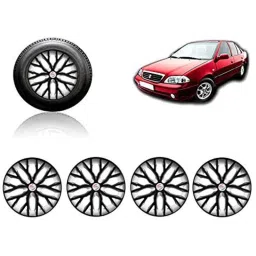 Auto Pearl 4 Pcs 13 inch ABS Black &a; Silver Press Type Fitting Car Wheel Cover Set for Maruti Esteem-picture-18