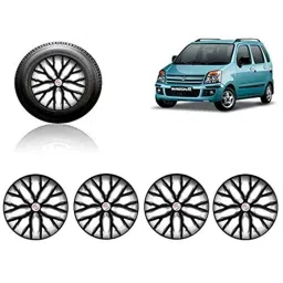 Auto Pearl 4 Pcs 13 inch ABS Black &a; Silver Press Type Fitting Car Wheel Cover Set for Maruti Suzuki Wagon R-picture-30