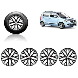 Auto Pearl 4 Pcs 13 inch ABS Black &a; Silver Press Type Fitting Car Wheel Cover Set for Maruti Suzuki Wagon R New-picture-31