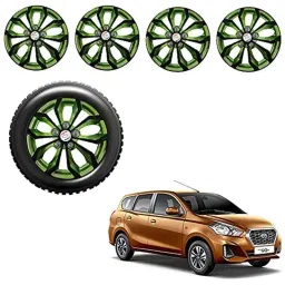 Auto Pearl 4 Pcs 13 inch Black &a; Green ABS Press Type Hubcap Wheel Cover Set with Retention Ring for Datsun GoPlus-picture-34