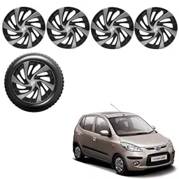 Auto Pearl 4 Pcs 13 inch Black &a; Silver ABS Press Type Hubcap Wheel Cover Set with Retention Ring for Hyundai I10 Type 1-picture-37
