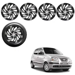 Auto Pearl 4 Pcs 13 inch Black &a; Silver ABS Press Type Hubcap Wheel Cover Set with Retention Ring for Hyundai Santro-picture-36
