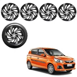 Auto Pearl 4 Pcs 13 inch Black &a; Silver ABS Press Type Hubcap Wheel Cover Set with Retention Ring for Maruti Suzuki Alto K10 Silver Black-picture-48