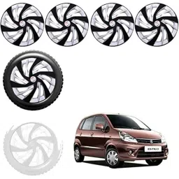 Auto Pearl 4 Pcs 13 inch Black &a; Silver ABS Press Type Hubcap Wheel Cover Set with Retention Ring for Maruti Suzuki Estilo Type2-picture-40