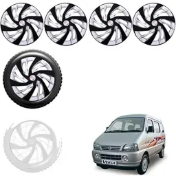 Auto Pearl 4 Pcs 13 inch Black &a; Silver ABS Press Type Hubcap Wheel Cover Set with Retention Ring for Maruti Suzuki Versa-picture-35